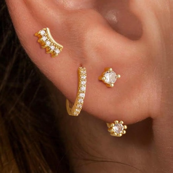 Swarovski Elegant Solid Silver 14K Gold Plated 3-Earring Set (One Ear Only) - Picture 1 of 8
